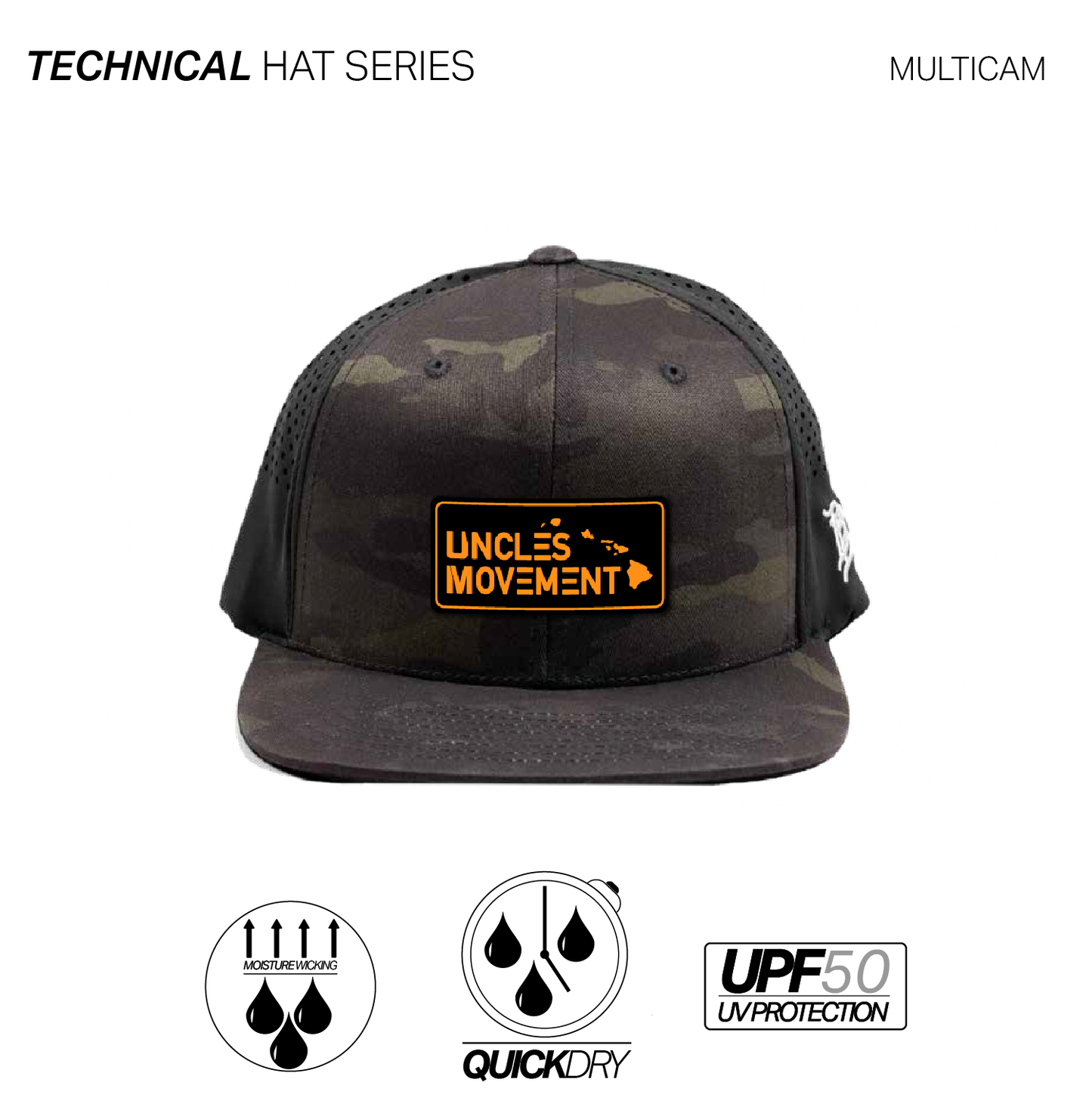 UM STACKED ISLANDS BRANDED BILLS FLAT BILL TECH HAT MULTICAM