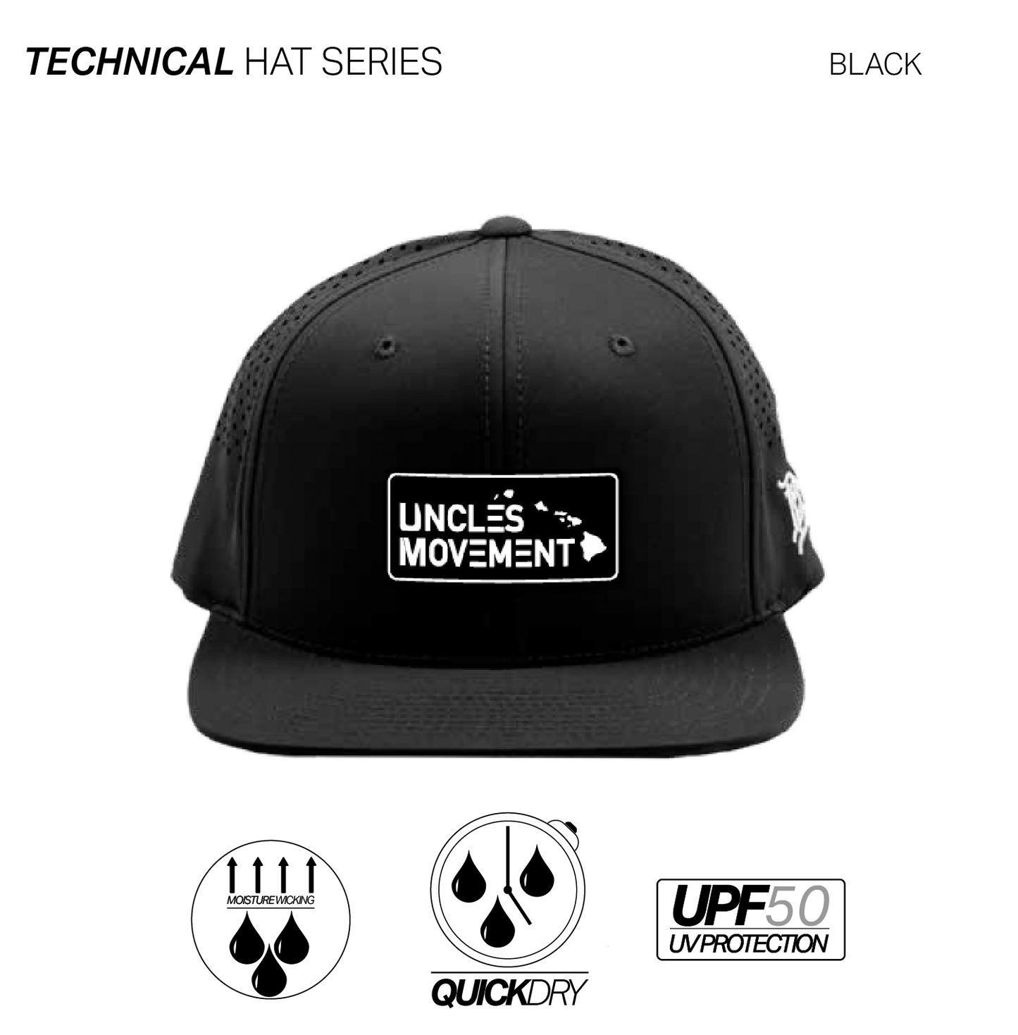 UM STACKED ISLANDS BRANDED BILLS FLAT BILL TECH HAT BLACK